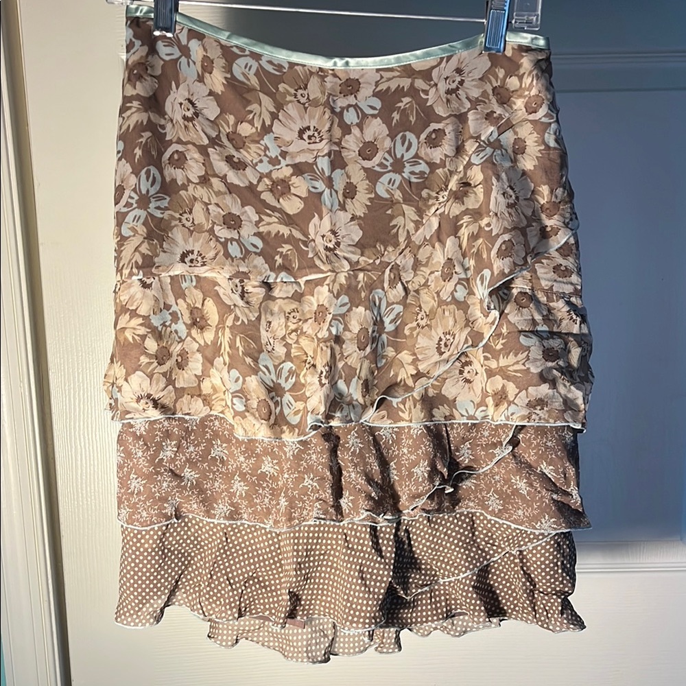 The Limited Tan and Brown Ruffled Floral Mini Skirt